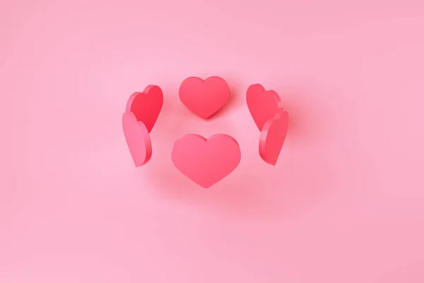 Crown Hearts Red Hearts Pink Background Valentines Day Concept Rendering — Zdjęcie stockowe