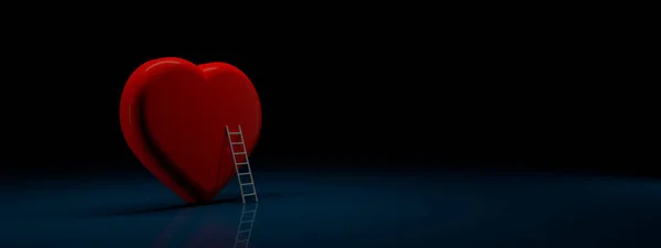 Ladder Leading Heart Symbol Love Stair Dark Blue Background Render — стокове фото