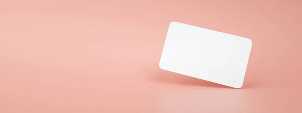 Cartão Branco Branco Sobre Fundo Rosa Renderização Imagem Layout — Fotografia de Stock