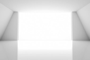 Gri duvarları olan boş bir oda, 3D görüntüleme