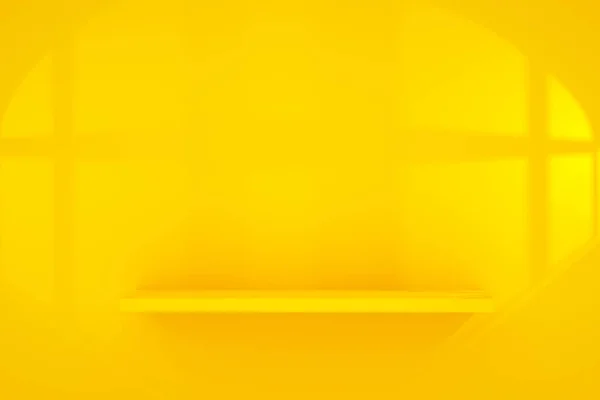 Estante Amarillo Con Iluminación Ventana Renderizado Imagen Maqueta —  Fotos de Stock