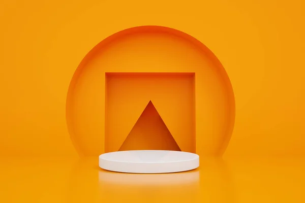 Render Abstract Piestal Platform Kijelző Modern Stand Dobogóval Narancssárga Szoba — Stock Fotó