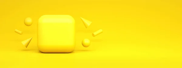 黄色の背景 モックアップテンプレート 3Dレンダリング上の空白のアプリアイコン — ストック写真