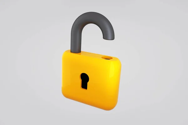 Open Lock Grey Background Render — Stock Photo, Image