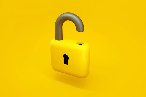 Open Lock Yellow Background Rendering — Stock Photo, Image