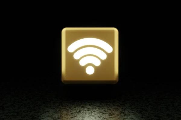 Gold Wifi Symbol Dark Background Render — Foto Stock