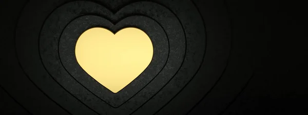 Golden Heart Background Symbol Love Black Background Render Post Card — Stockfoto