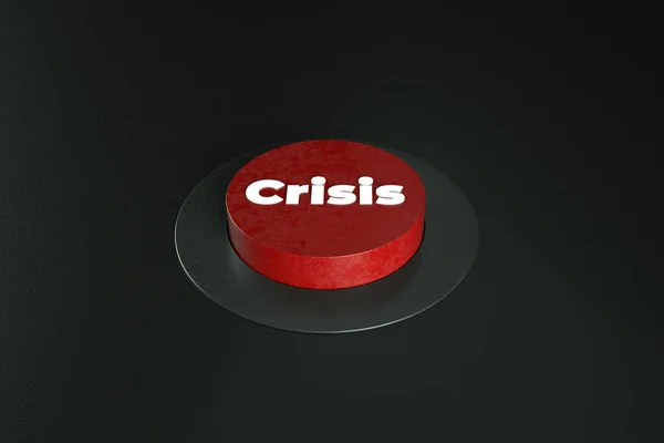 Kryzys Czerwony Przycisk Czarnym Tle Renderowania — Zdjęcie stockowe