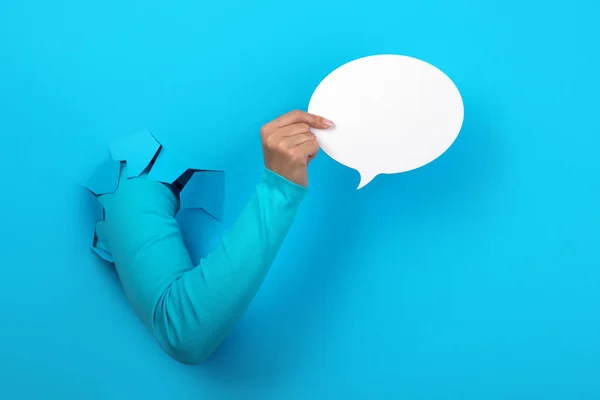 Sprechblasensymbol Der Hand Über Blauem Hintergrund — Stockfoto