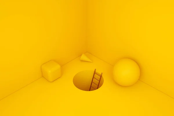 Geometric Elements Yellow Room Minimalist Background Render — Foto de Stock