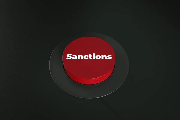 Санкції Червона Кнопка Чорному Фоні Візуалізація — стокове фото