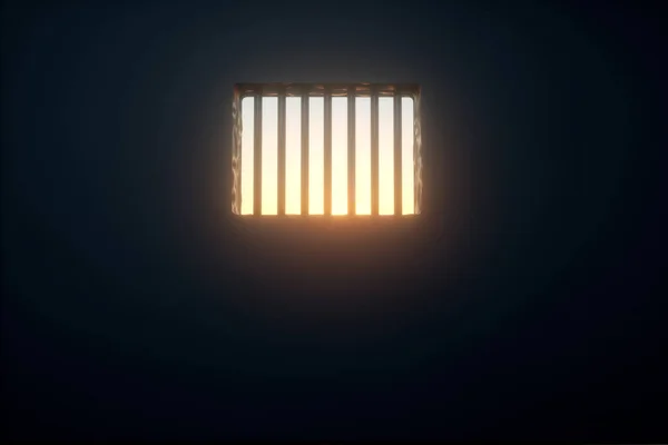 Prison cell interior, sunrays coming through a barred window, Jail, 3d render