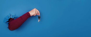 Mavi arkaplan üzerinde el ele tutuşmalar, panoramik düzen