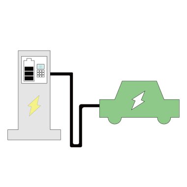 Vektör görüntü çizimini şarj eden elektrikli araba