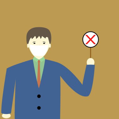 Bir kişi maske takıyor ve elinde X işareti taşıyor.