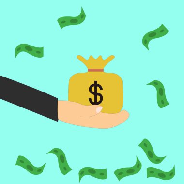 Elimde bir sürü para var ve para vektör resim çiziminden uçup gidiyor.