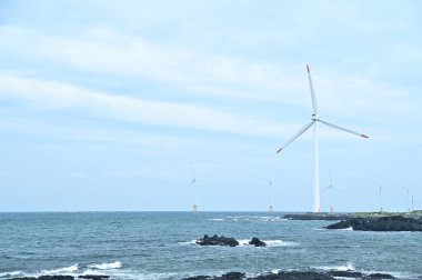 Wind turbines are built in the sea