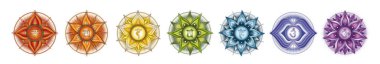7 Chakra symbols set. This Poster will charge your space with positive energy and healing vibes. Perfect for kinesiology practitioners, massage therapists, reiki healers, yoga studios or your meditation space.