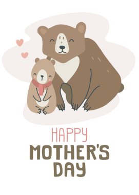 Cute doodle mom and baby bear family postcard. Happy mothers day card. vector Cute doodle mom and baby bear family postcard. Happy mothers day card. vector
