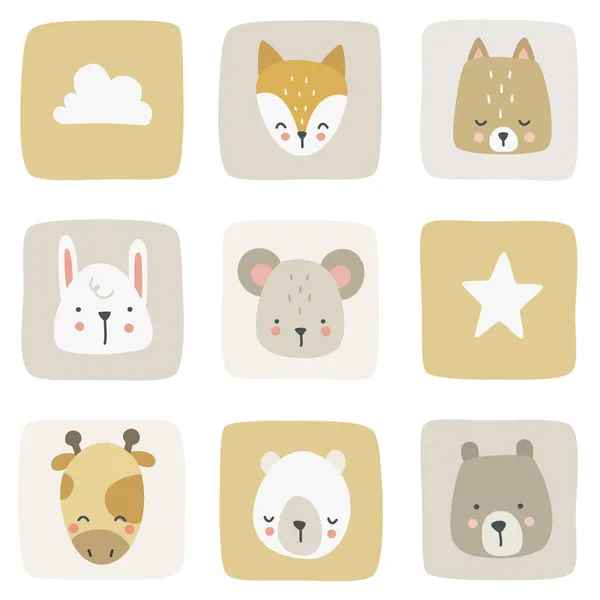 Lindos Animales Garabatos Cabeza Pastel Patrón Textura Sin Costura Para — Vector de stock