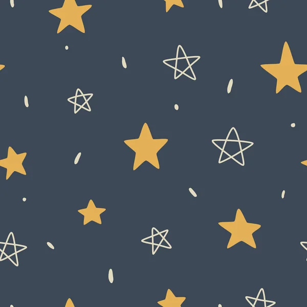 Doodle Night Stars Spark Sky Pattern Seamless Texture Textile Fabric — Stock Vector