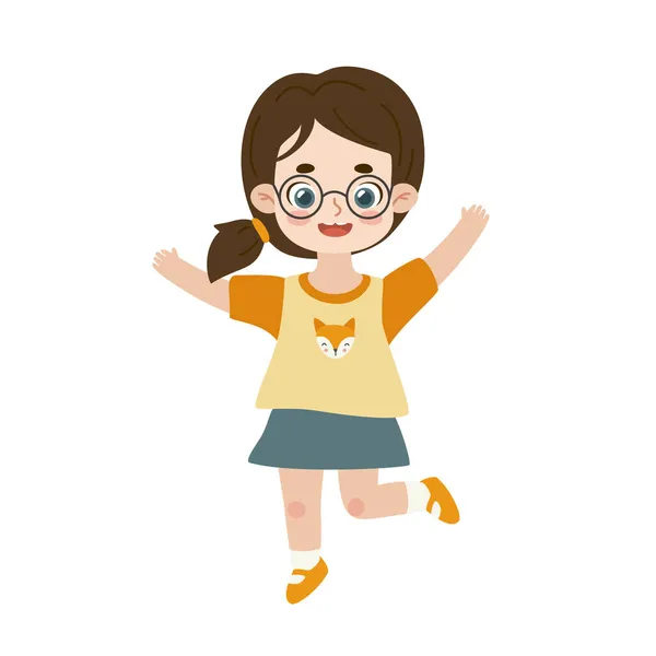 Funny Little Girl Jumping Happy Kid Dancing Adorable Child Laughing — Stock Vector