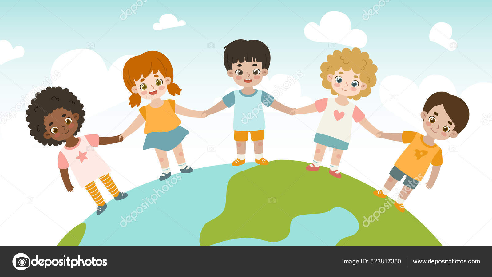 Diversos Niños Están Juntos Planeta Tierra Mantienen Mano Niños  Multiculturales Vector de stock #523817350 de ©Sonium_art, image size:1600x900