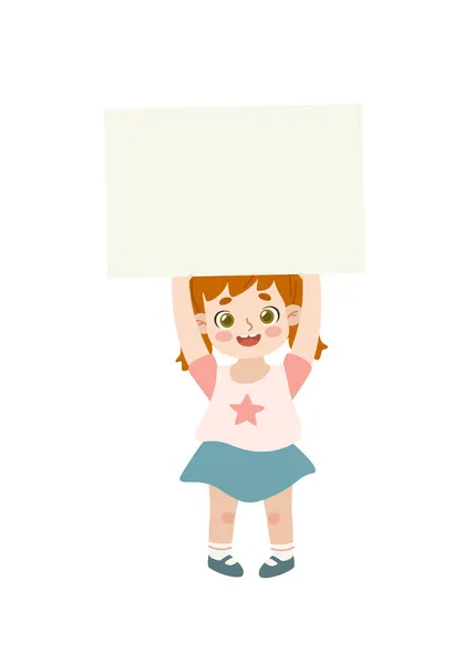 Menina Cabelo Vermelho Bonito Segurando Banner Branco Acima Cabeça Desenhos —  Vetores de Stock