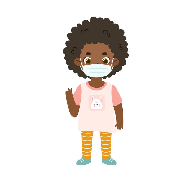 Afrikai Amerikai Lány Aki Orvosi Arcpakolást Visel Koronavírus Világjárványban Vágott — Stock Vector