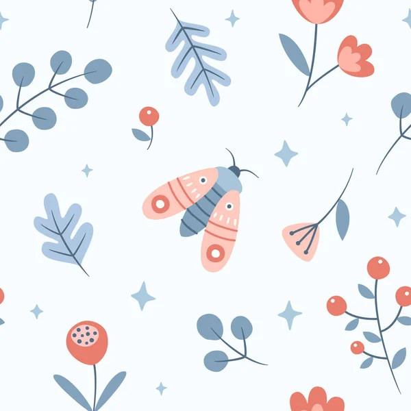 Imprimé Floral Élégant Pour Bébé Avec Papillon Motif Vectoriel Sans — Image vectorielle