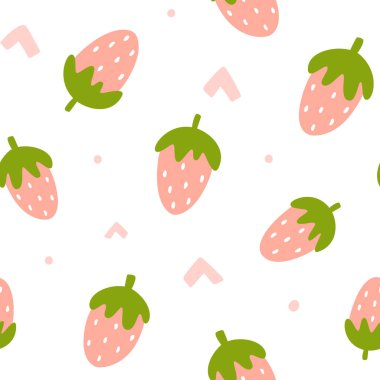 Organik çilek deseni. Kumaş, tekstil, giysi, ambalaj kağıdı, fidanlık için tatlı, basit böğürtlen şekilleri.