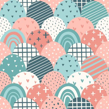 Soyut basit geometri şekilleri karalama kalıpları. Kumaş, tekstil, giysi, ambalaj kağıdı, fidanlık için kusursuz vektör baskısı.