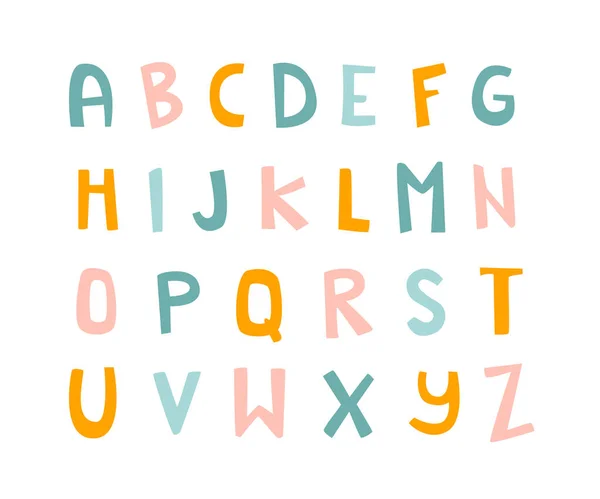 Cute Doodle Alphabet Children Print Abstract Colorful Set Letters — Stock Vector