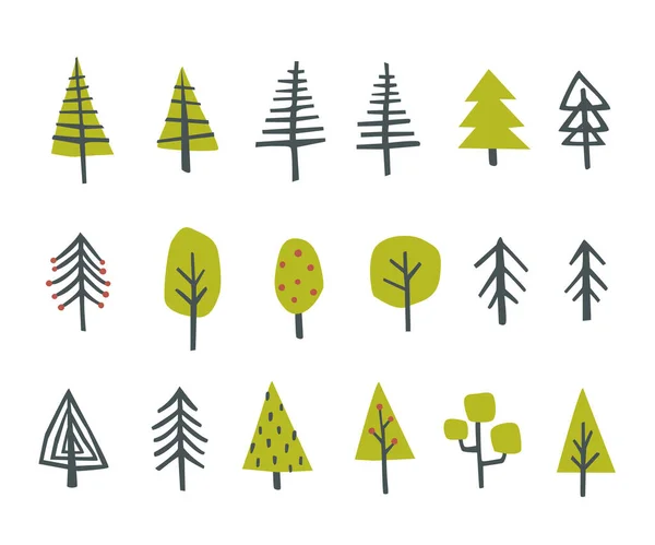 素朴なスカンジナビアの木のセット 単純な抽象植物の収集 — ストックベクタ