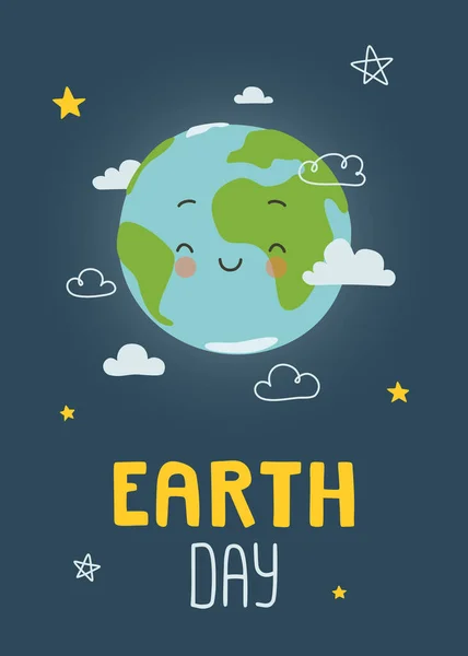 Aarde Dag Ecologie Onderwijs Poster Voor Kinderen Lachende Schattige Aarde — Stockvector