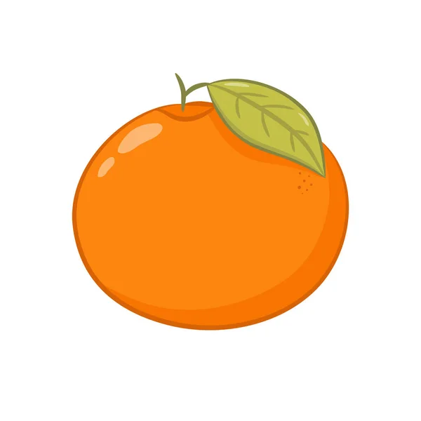 Arancione Con Foglia Stile Cartone Animato Icona Frutta Isolata Sfondo — Vettoriale Stock