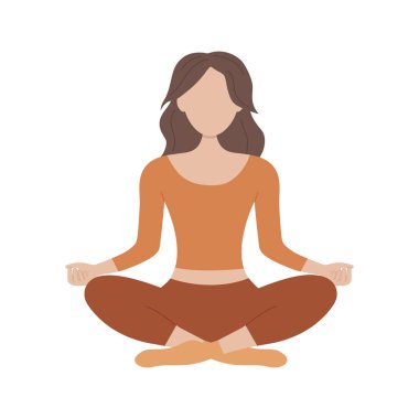 Meditasyon için poz veren genç bir kadın. Nilüfer pozisyonunda meditasyon ve yoga. Vektör illüstrasyonu beyaz arkaplanda izole edildi