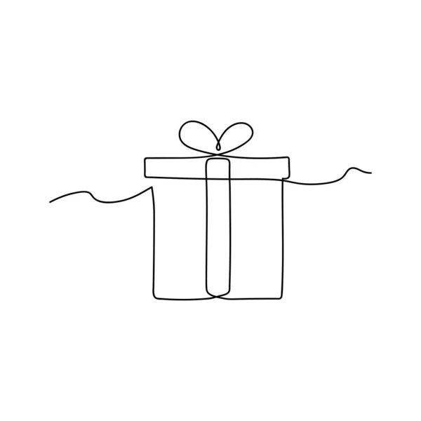 弓とリボンとクリスマスギフトボックスの連続的な1行の図面 誕生日ギフトボックスの線形スタイルは白の背景に隔離されました ベクトル — ストックベクタ