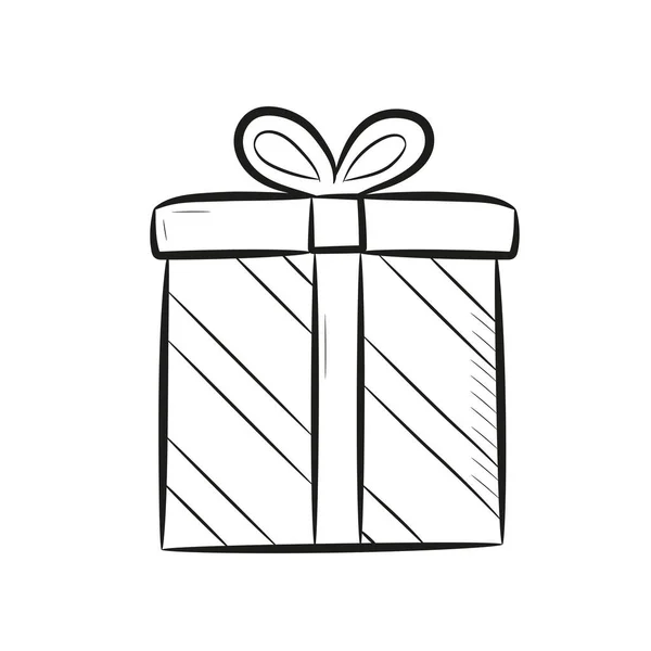 Caja Regalo Dibujada Mano Con Lazo Caja Regalo Icono Lineal — Vector de stock