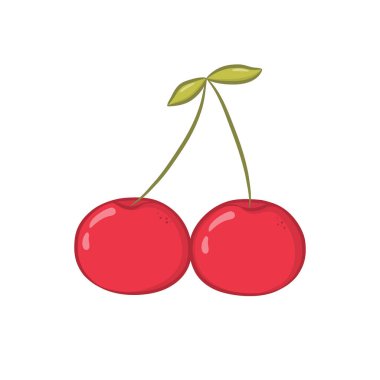 Çizgi film tarzında renkli, şirin bir kiraz. Sağlıklı bir tatlı. Vektör illüstrasyonu beyaz arkaplanda izole edildi