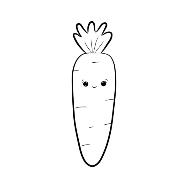 Bonita Zanahoria Kawaii Con Cara Feliz Zanahoria Dibujada Mano Simple — Vector de stock