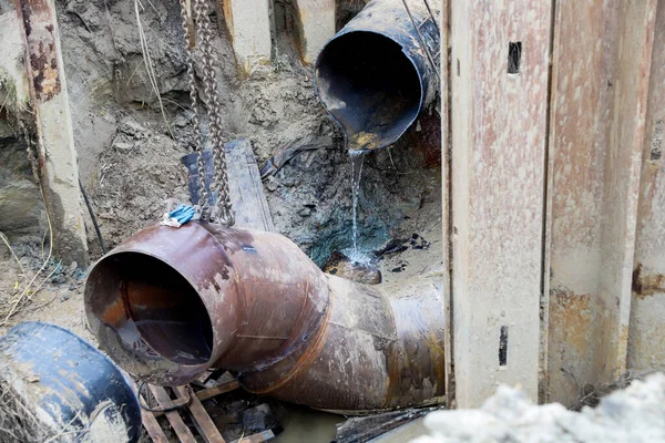 Repair Old Pipes Water Supply Underground Large Size Diameter — Stockfoto