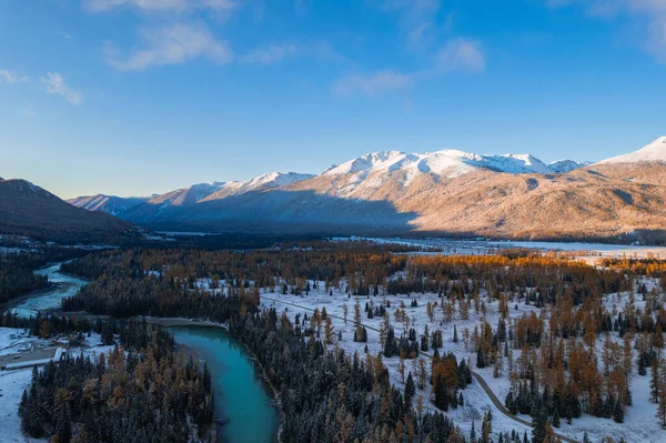 Luftaufnahme Der Winterlandschaft Kanas Provinz Xinjiang China — Stockfoto