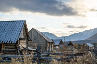 Çin 'in Xinjiang eyaletinin tarihi bir köyü olan Hemu köyünde sonbahar manzarası.