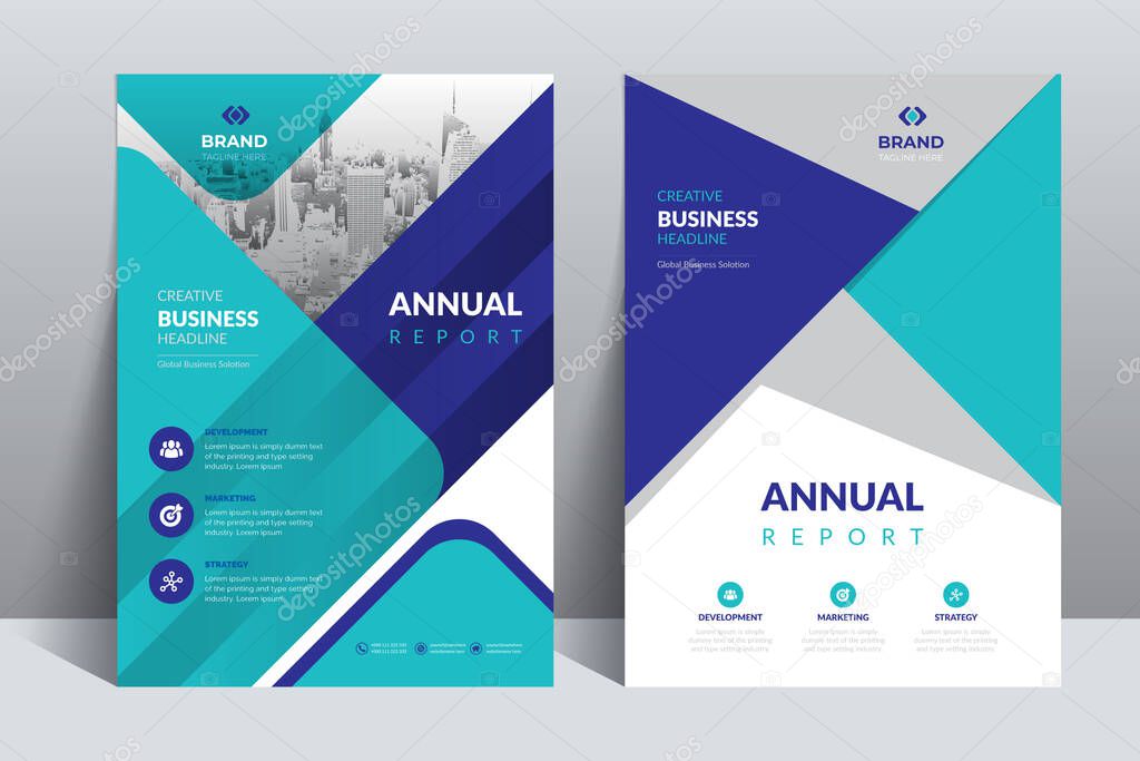 Modern Blue Green Annual Report Catalog Cover Design Template adept to any Project such as flyer, brochure, Poster, cover, magazine, presentation, portfolio, web banner, etc.