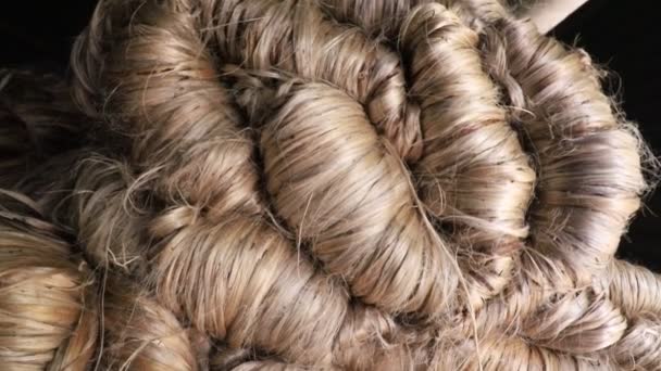 Close Shot Thick Stacked Bundles Dry Jute Fiber Texture Background — Video
