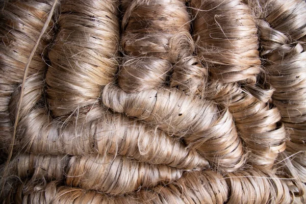 Kalın bir demet Altın kenevir iplik dokusu arka planı