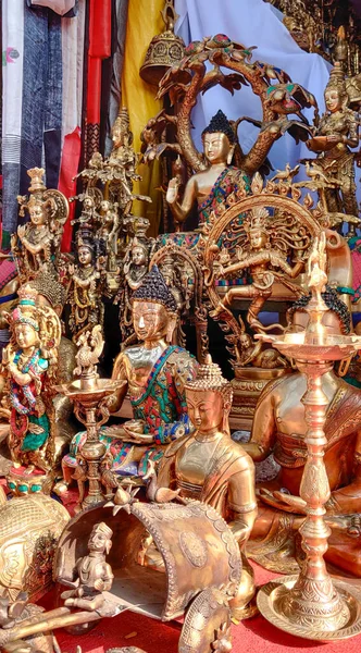 Brass God Statues Idols Wall Hangings Decorative Diyas Lamps Door — Stock Photo, Image