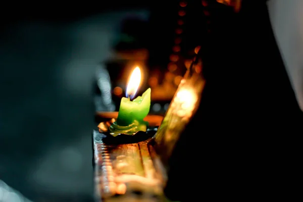 Fondo Borroso Bokeh Llama Una Vela Diwali — Foto de Stock