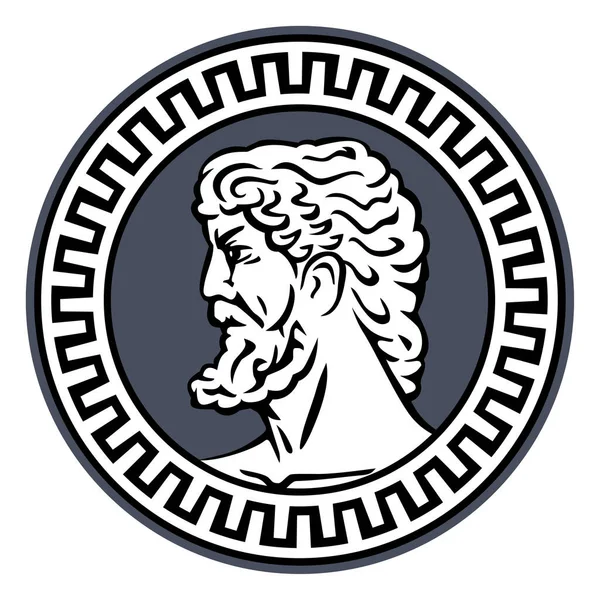 Jefe filósofo de la Antigua Grecia. Ilustración para emblema, logotipo, icono en estilo vintage — Vector de stock